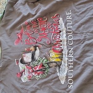 Southern couture. Long sleeve gray tee Believe in the magic of christmas"...